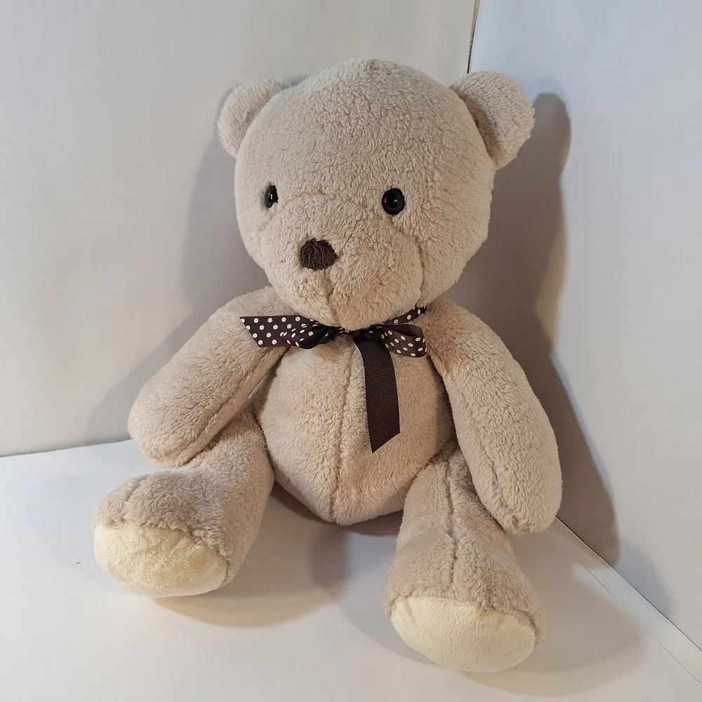 Carter's Tan Soft Plush Teddy‎ Bear w/ Brown White Spots Bow Stuffed Animal 16